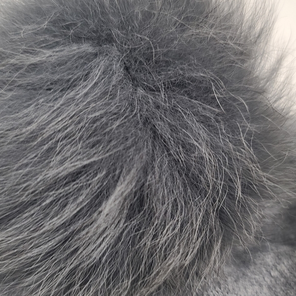 Grey slouchy knit crystal beanie with faux fur pompom - Picture 2 of 10